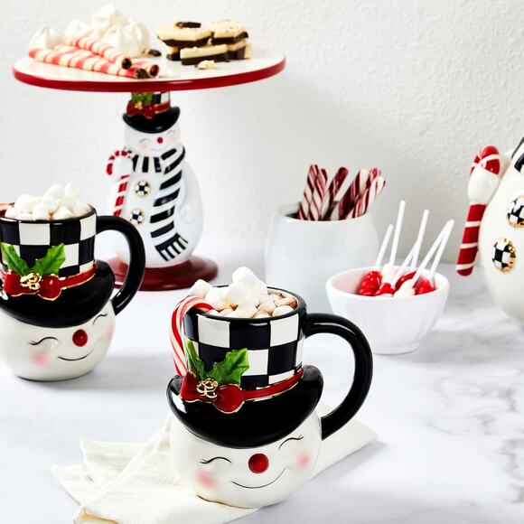 MACKENZIE CHILDS Nostalgia Snowman Pedestal Platter Christmas Holiday NEW - Picture 5 of 6